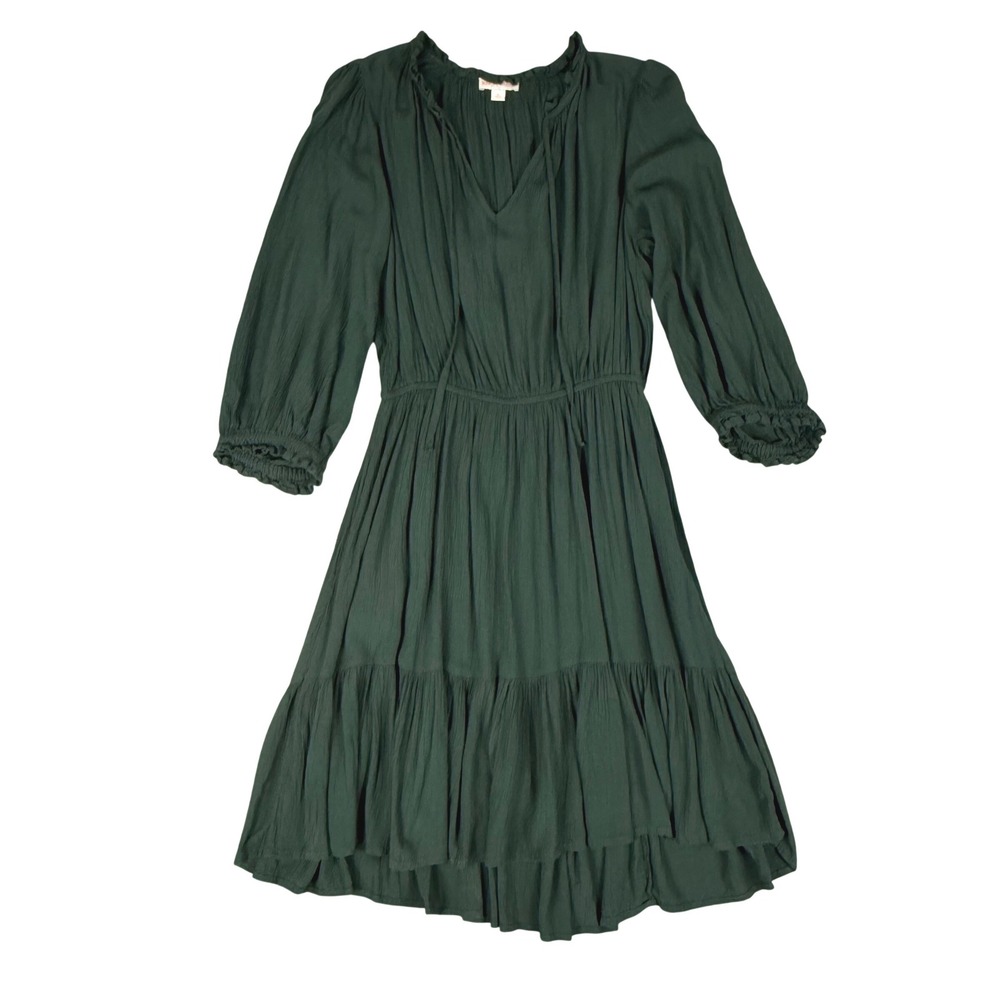 Knox Rose Dark Green Boho Tiered Midi Dress Size M Long Sleeve Pockets Gauze